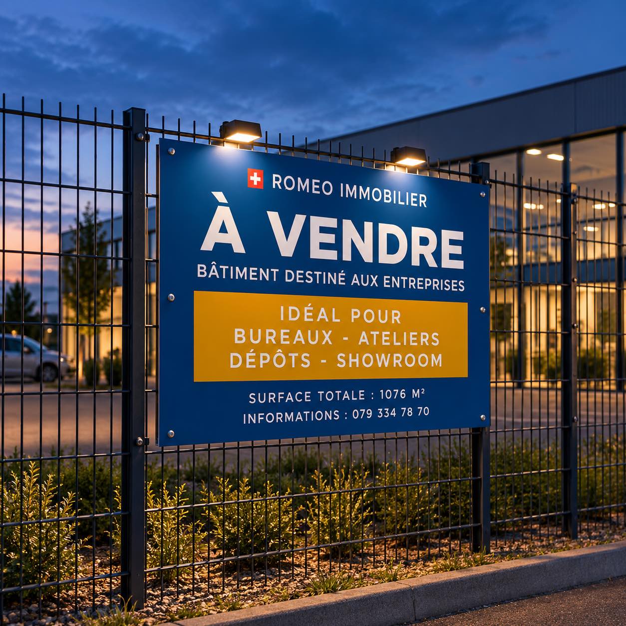 Panneau de chantier et permis de construire installé sur une clôture