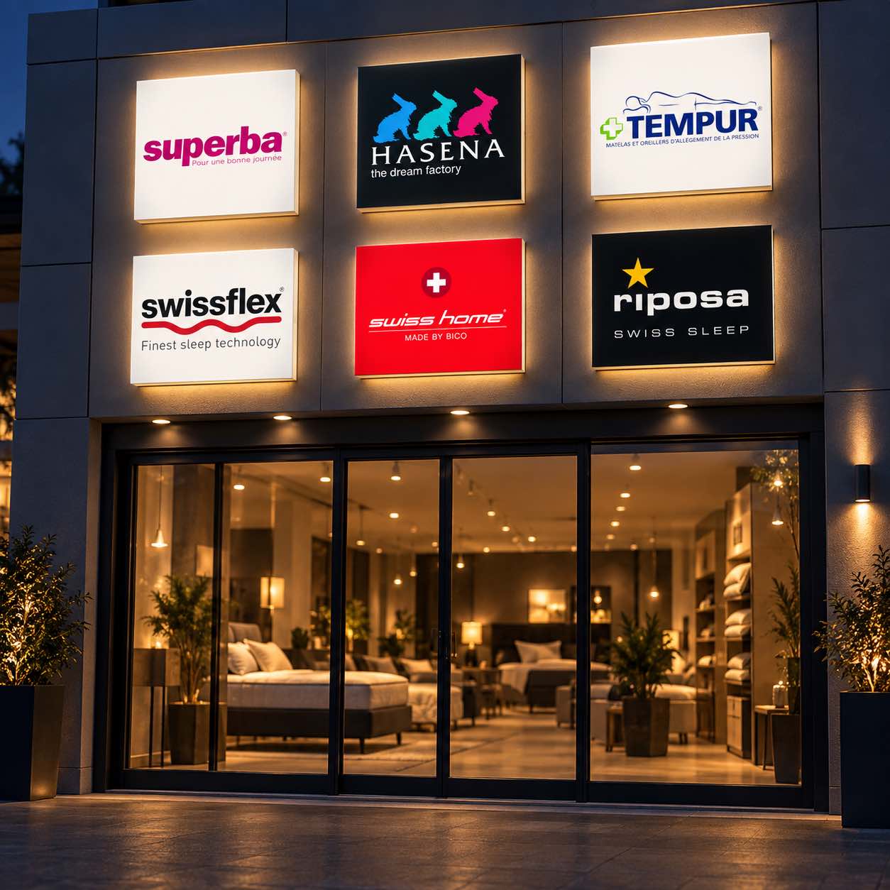 Enseigne lumineuse installée au-dessus d'une vitrine commerciale