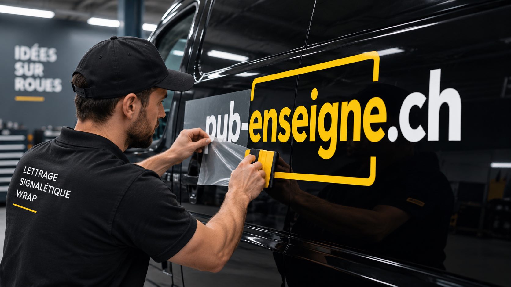 Pose professionnelle d’un marquage publicitaire adhésif sur un véhicule