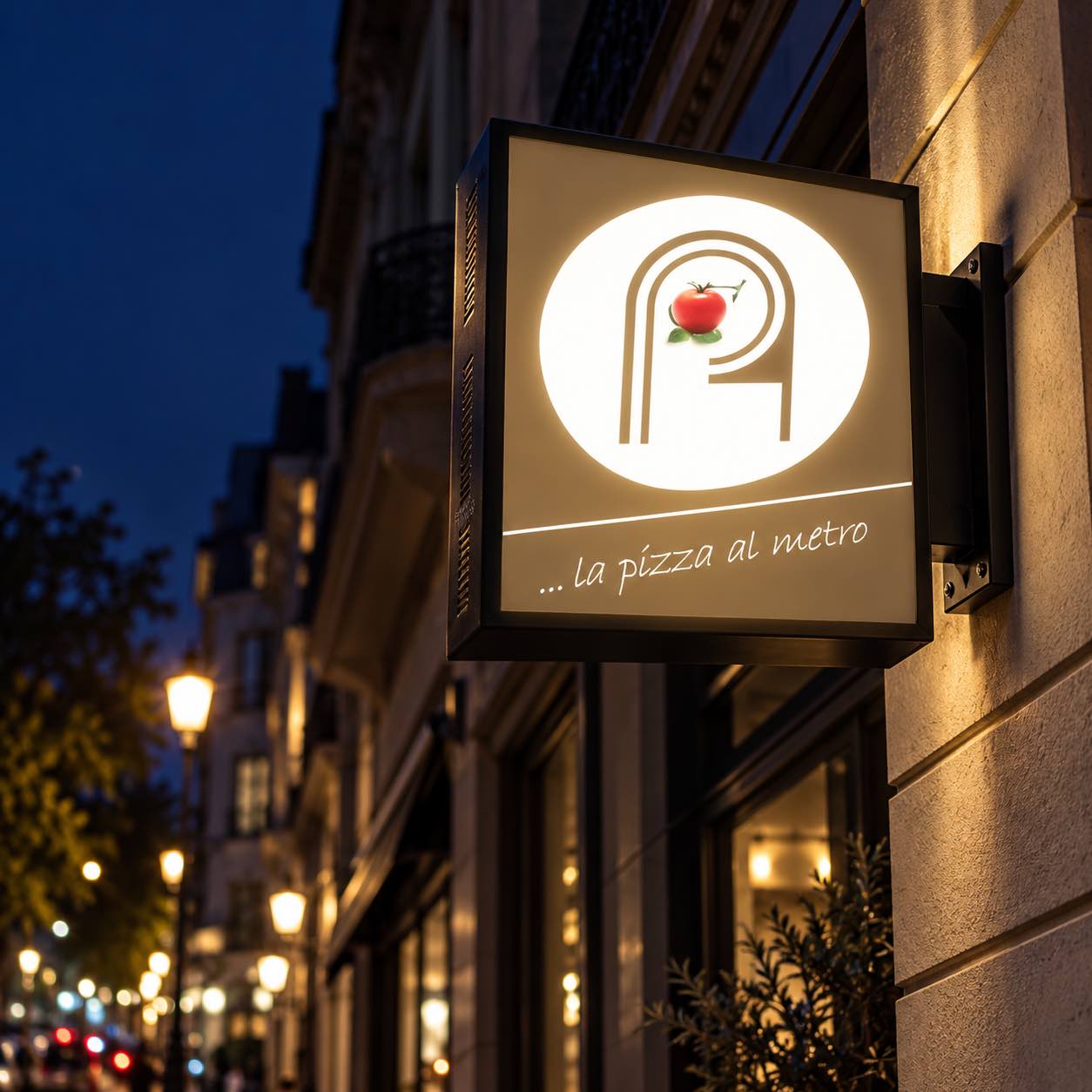 Panneau lumineux en potence sur une façade