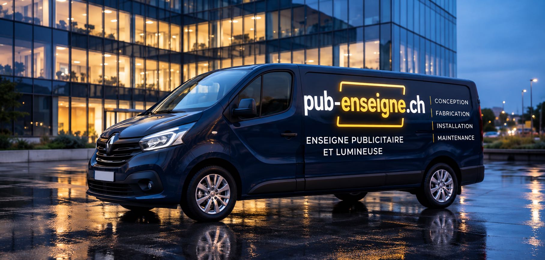 Utilitaire avec publicité et lettrage professionnel